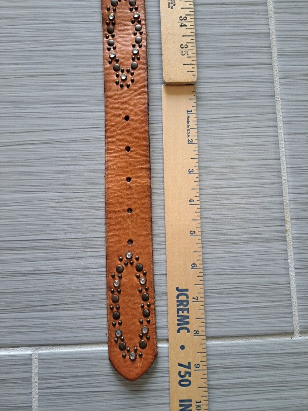 Vintage American Eagle Outfitters XL Brown Leather Belt Studded & Rhinestone - Picture 9 of 11